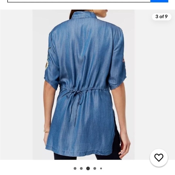 Style & Co Woman Plus-Size Blue Chambray Floral Embroider Cardigan/Duster Sz 3x - Picture 9 of 9